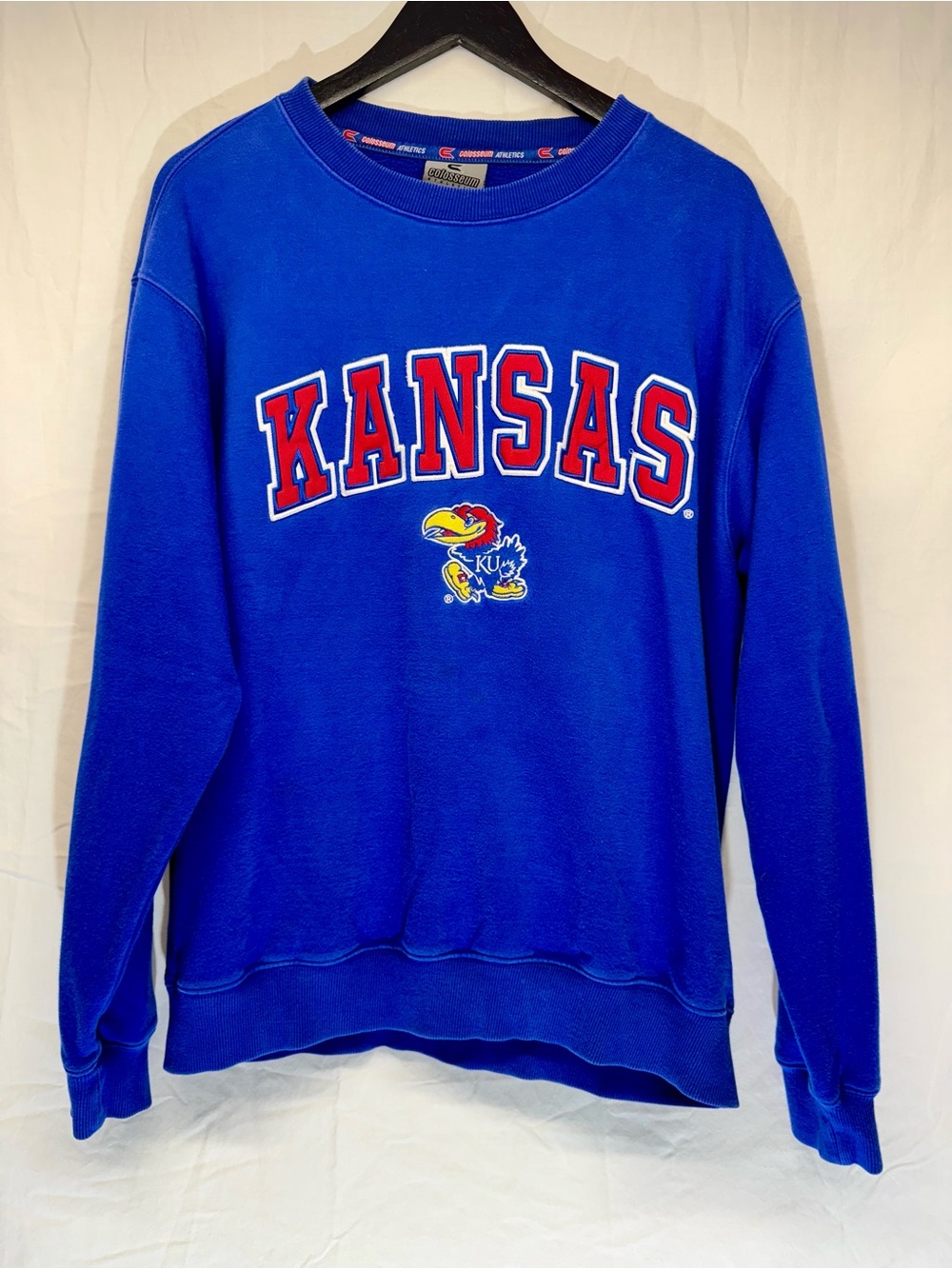 Colosseum Mens Kansas Crewneck Sweatshirt - Royal Blue with Red & Yellow Logo